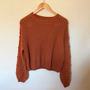 Moon & Madison Rust Knit Sweater | Bubble Sleeve | Cropped | Medium